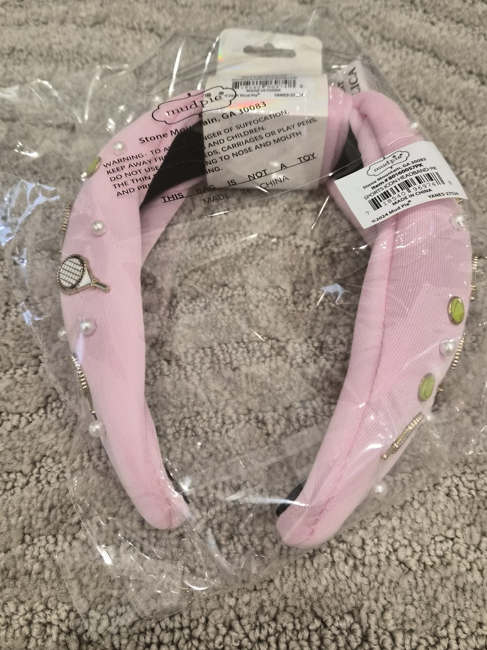 NWT- Pink Pearl & Tennis Charm Knotted Headband - Picture 5 of 5
